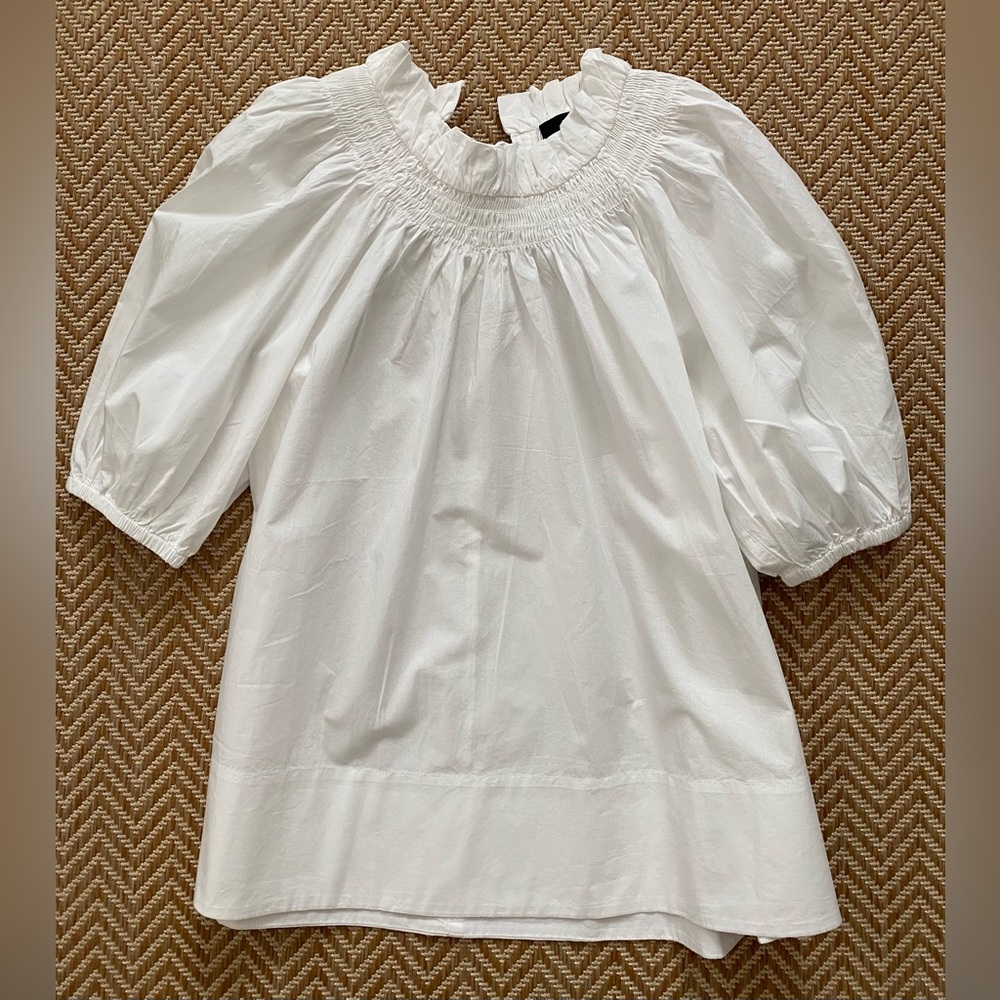 Never Worn! J.Crew Smock Neck Puff Sleeve Cotton Poplin Shirt White Size Small